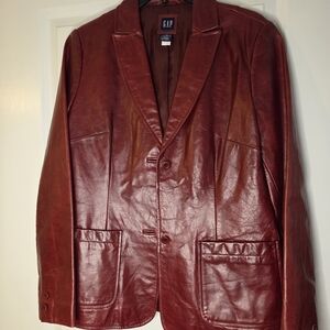 GAP Y2K Vintage  Deep Red Leather Blazer Sz Med Preloved
